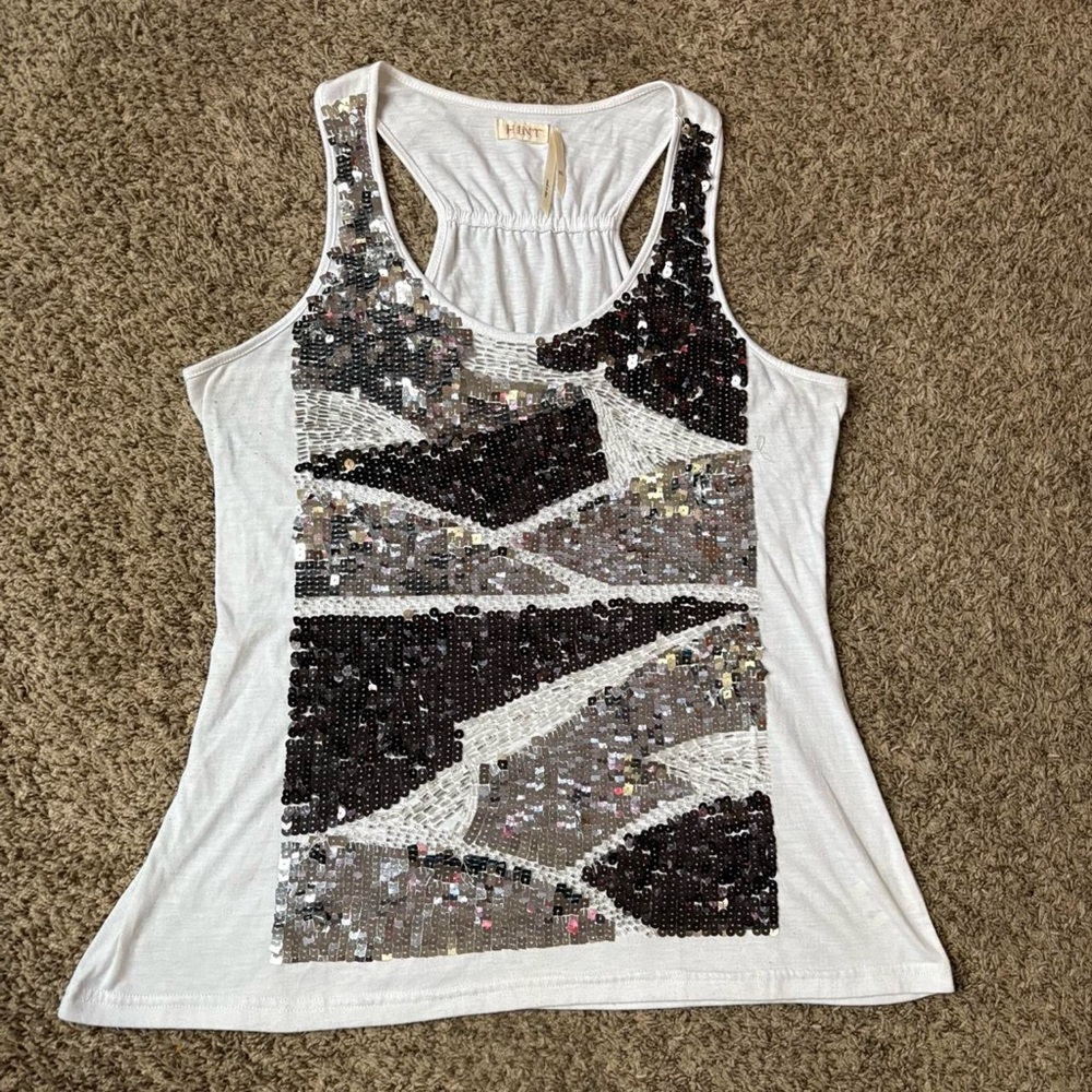 Y2K Sparkly silver and black sequin crackle tank top